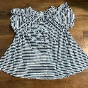 Faithfull The Brand Blue and White Striped Mini Dress or Peasant Top Size 6